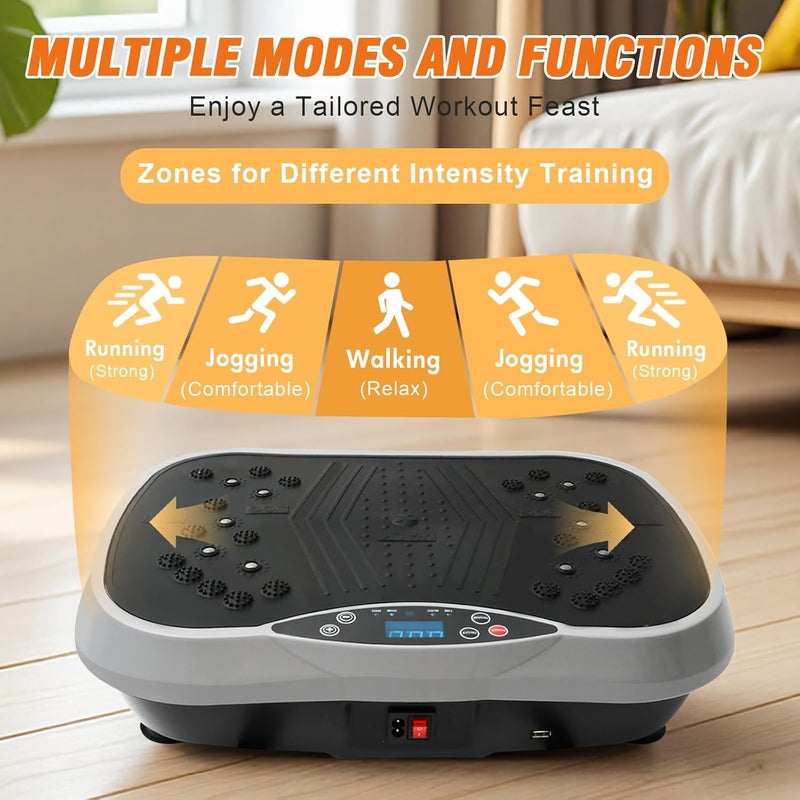 ALSO GO Vibration Plate Exercise Machine, 6 Workout Modes & 120-Level Vibration Platform for Weight Loss/Lymphatic Drainage, 400lbs Capacity Vibration Board with Resistance Bands for Full Body Workout - Image 5